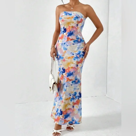 Floral Strapless Maxi Dress - Picture 2 of 5